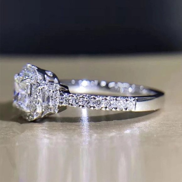 💝 Beautiful Pure Zircon Cubic Carved Macro Pave Silver Rings for Women,PD646 - Picture 4 of 5